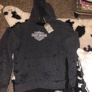 LF distressed black hoodie with skull on the back
